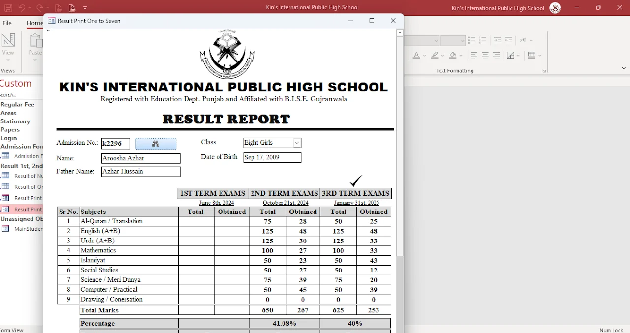 Automatic Student Result Reporting System for KINS