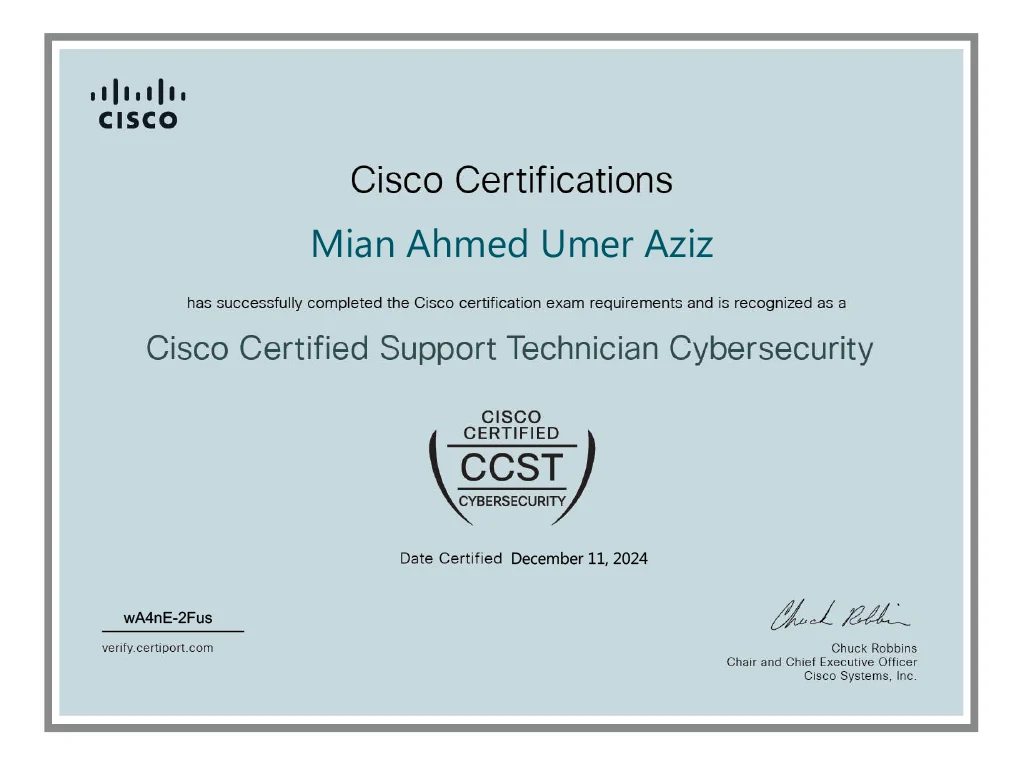 CCST Certificate mian ahmed mer aziz