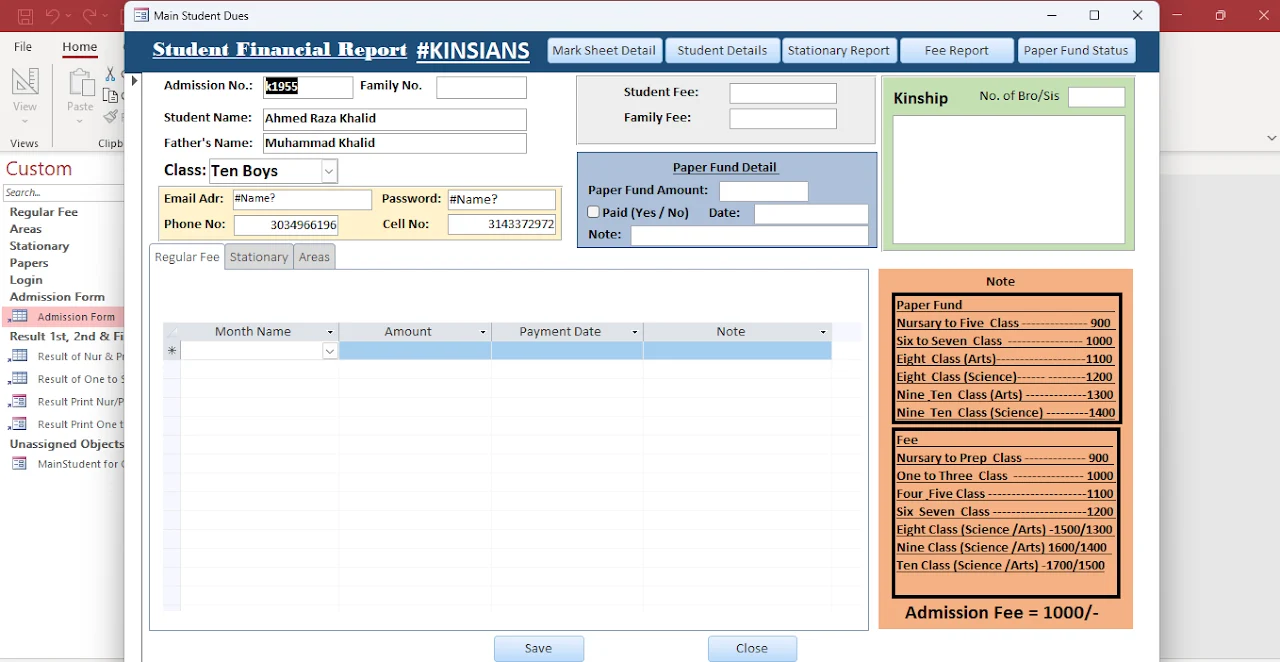 School Database Management System for KINS