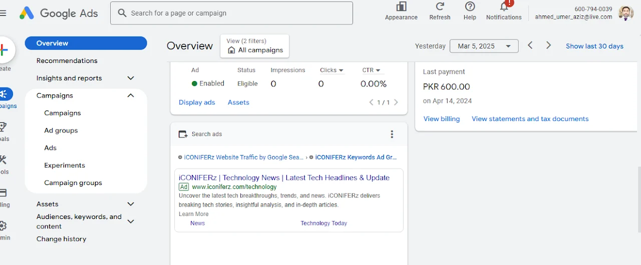 Google Ads Projects: USA, Pakistan & Italy