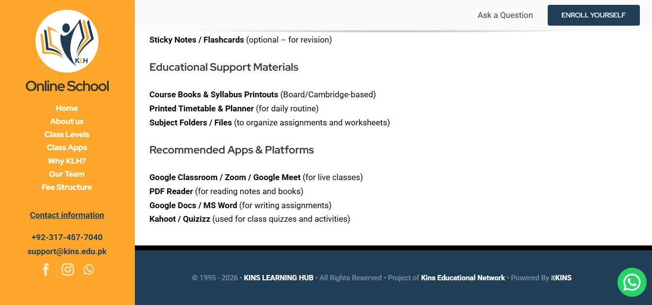 Online School Website Development – KINS Learning Hub