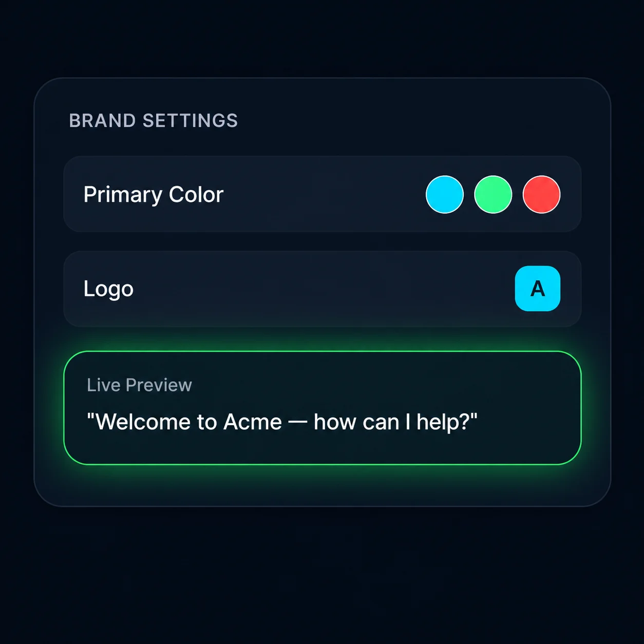 AI chatbot fully branded with custom colors, logo and tone of voice to match business website